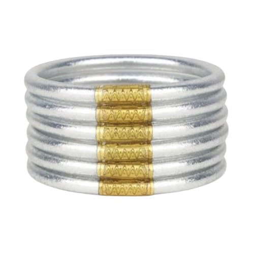 BuDhaGirl Silver All Weather Bangles (Set of 6) - Serenity Prayer