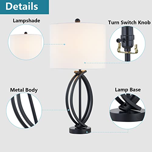 Hightry HTA81-BK 26 Inch Industrial Table Lamps Set Of 2, 3-Way Dimmable Farmhouse Nightstand Lamps Black Metal Bedside Lamps With White Shade For Living Room Bedroom, End Table Desk Lamps thumb #2