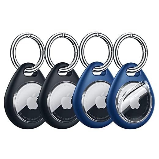 AirTag Keyring Holder Compatible with Apple AirTag Keychain. Anti Lost Waterproof Secure Key Ring Case for Pet Collar Luggage Bag Travel. Protective Full Cover Air Tag Key Chain (4 Pack, Black/Blue)