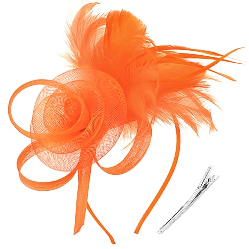 AQOKKA Women Fascinators Hats Flower Fascinators with Headband and Clip Tea Party Headwear for Women and Girls Orange