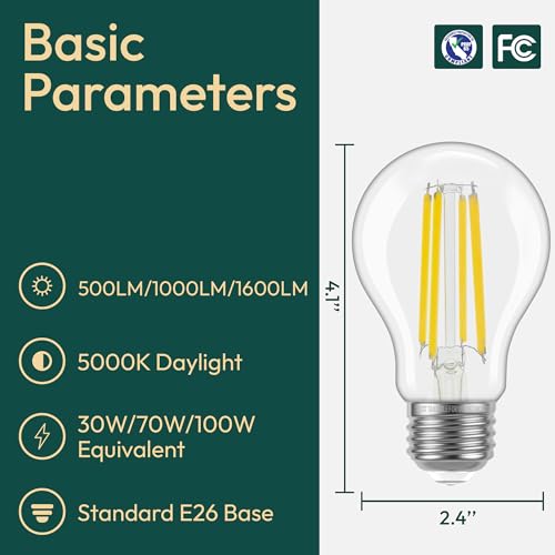Image of ALAMPEVER 3 Way Light Bulbs 2 Pack, 30 /70 /100W Equivalent, Bright A19 LED Light Bulb, 5000K Daylight White, 500 /1000 /1600LM, 4 /8 /12W, E26 Base, Non-Dimmable, Ideal for Living Room, Entryway, Hallway