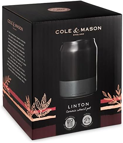 Cole & Mason H822140 Linton Black/Grey Utensil Pot Holder | Kitchen Organisation, Utensils Storage Jar | Ceramic | (H)160 mm x (D)120 mm | 2 Year Guarantee