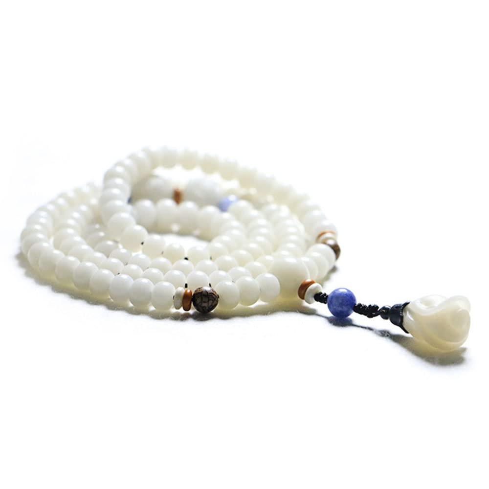 108 Bracciale Bodhi in Giada Bianca Collana con Perline di