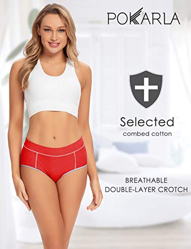 Image of POKARLA Women's Cotton Stretch Underwear Briefs Ladies Mid Rise No Muffin Top Hipster Panties Multipack