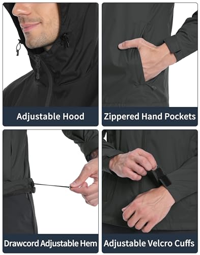 Image of Pioneer Camp Men's Rain Jacket Waterproof with Hood Lightweight Packable Raincoat Rain Shell for Outdoor Hiking Travel