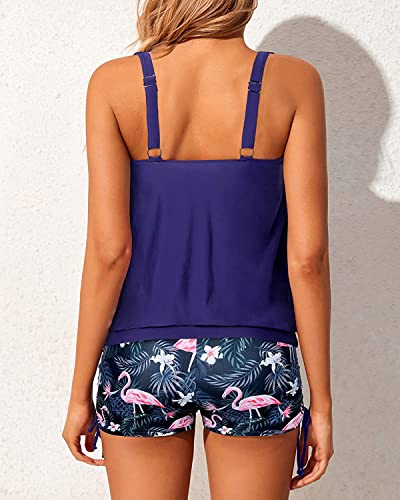Yonique Blouson Tankini Swimsuits for Women 2 Piece Flamingo Bathing Suits Tops with Boyshorts Modest Loose Fit Swimwear L - Image 2
