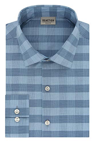 Kenneth Cole REACTION Men's Dress Shirt Slim Fit Technicole Stretch Check, Blue Ice, 16