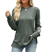 CiCiBird Women Casual Long Sleeve Shirt Loose Crew Neck Tunic Tops Fall Ribbed Pullover Shirts