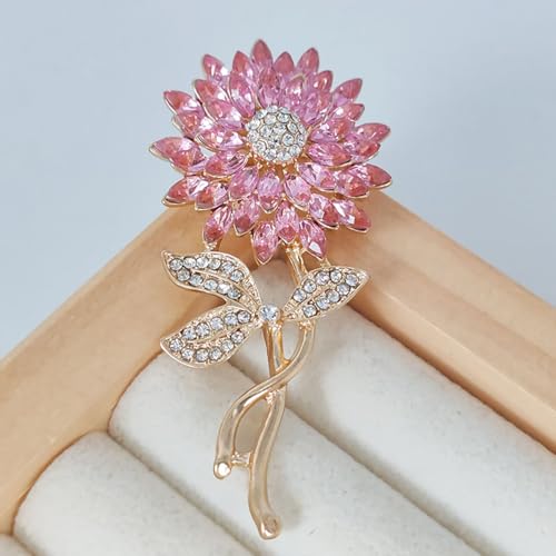 Image of Rhinestone Flower Brooch Pin Pink Blue Crystal Sunflower Brooch Big Large Bouquet Brooch Pin Wedding Ball Birthday Party Brooch Elegant Clothing Hat Bag Accessories Jewelly for Women