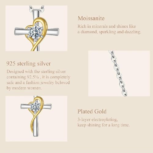 Collier croix Moissanite or bicolore et argent 925, éclat d'exception
