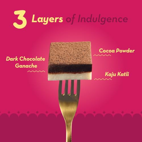 Image of GO DESi - Minis Dark Chocolate Kaju Katli | Made with whole cashews | Fusion Sweets | Sweets Gift Pack | 9 pieces