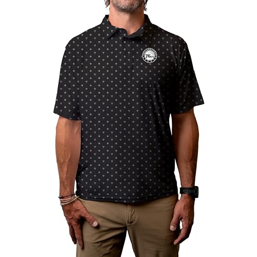 Philadelphia 76Ers NBA Officially Licensed Short Sleeve Performance Polo Strengthened All Over Print, Large