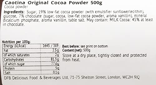 Caotina Hot Milk Chocolate Powder 500G (Original) | Cocoa Powder Suitable for Baking And Drinking | Authentic Swiss Chocolate Drink - imported by DFB