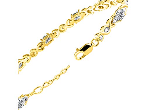 Image of Rylos Bracelets for Women Yellow Gold Plated Silver XOXO Hugs & Kisses Tennis Bracelet Gemstone & Diamonds Adjustable to Fit 7 inch-8 inch Wrist, 10 Gorgeous 6X4MM Jewelry for Women Friendship Bracelets