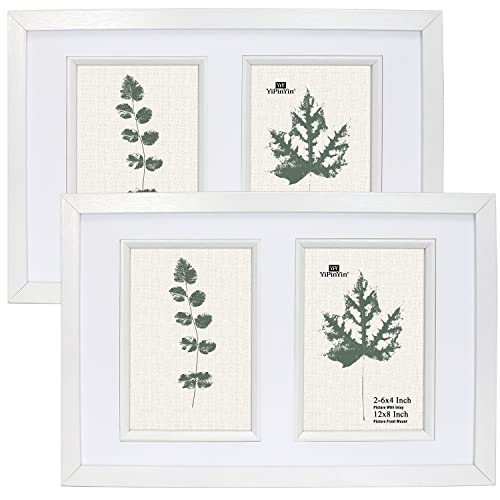 YiPinYin White 8 x12'' photo Frame With moveable Inlay and Mount for 2-4 x 6'' Set of 2.Double Picture Frame 4 x 6'' with Glass Front Horizontal and Vertical for Desktop Or Wall Mounted