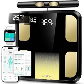 RunStar Smart Scale for Body Weight, Full-Body Bathroom Scale with 8 Electrodes for BMI, Muscle Mass, 3-Metric Display, High-Accuracy Body Composition Monitor with 28 Metrics & App Connectivity