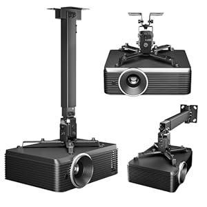 Projector Ceiling Mount with Extension Pole, Wall&Ceiling Adjustable Bracket 3-in-1, Universal Projector Holder for Home Theater & Office, 44lbs, Compatible with Epson/Optoma, Black