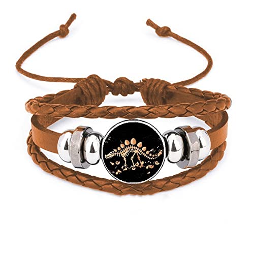 Bracelet en cuir motif stégosaure herbe dinosaure, bijou homme femme enfant gravé