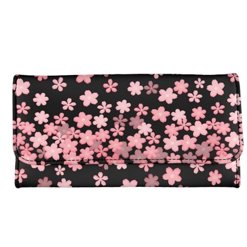 Image of AFPANQZ Womens Wallets, Cherry Blossom Leather Trifold Multi Card Holder Slots Wallet, Elegant Clutch Phone Holder Trifold Purses Zip Coins Pocket, Buckle Closure Clutch