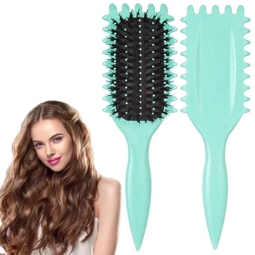 Curl Defining Brush, Green - Hair Brush for Combing and Shaping detangle hair brush Men's and Women's Curls to Reduce Pulling,Nylon Bristles, Oblong, Flexible, Curl Enhancing (green)