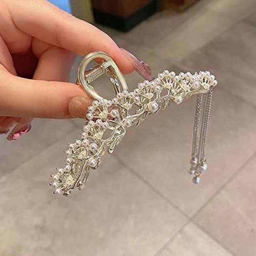 Pince à cheveux gland perle creux ventilateur argent - 5