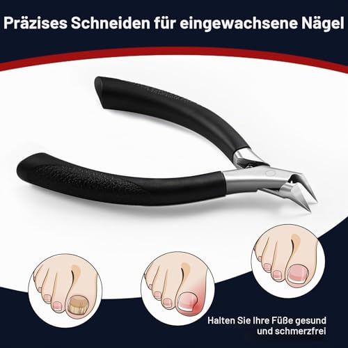 FVION Nagelzange Gerade Klinge für Eingewachsene Fußnägel und Fingernäge, Edelstahl und Scharfe Spitze Eckenzange Fußpflege, Nagelschere für Starke Fußnägel (Schwarz)