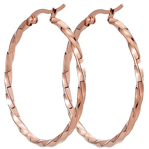 BONNYBIRD® Créoles Or Femme Acier Inoxydable Torsadées Grande Boucles d'Oreilles Bijoux Plaqué...