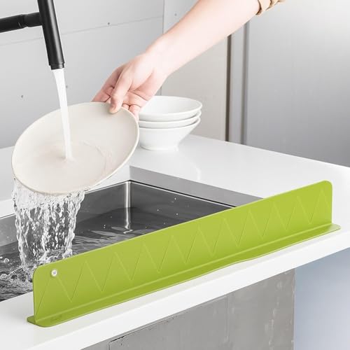 Image of 2PCS X 48CM Silicone Sink Splash Guard in Kitchen Sink Water Splash Guard with Strong Suction Cups Waterproof Countertop & Stove Protector Flexible Anti Splash Baffle for Kitchen & Bathroom