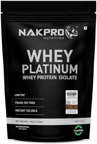 NAKPRO PLATINUM 100% Whey Protein Isolate | 28g Protein, 6.36g BCAA | Easy Mixing, Low Carbs, Easy Digesting Whey Protein Supplement Powder for Men, Women & Athletes (1 Kg, Chocolate)