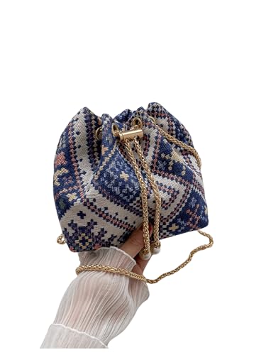 Verdusa Mini Plaid Print Drawstring Tote Bags Casual Handbags Retro Handbag2