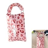 Qurbuns Car Tissue Holder, Leopard Print Plush Hanging Car Seat Tissue Box, Cute Soft Car Seat Back Tissue Pouch Keep Car Tidy, Universal Interior Accessories for Cars, SUVs, Trucks (Pink)