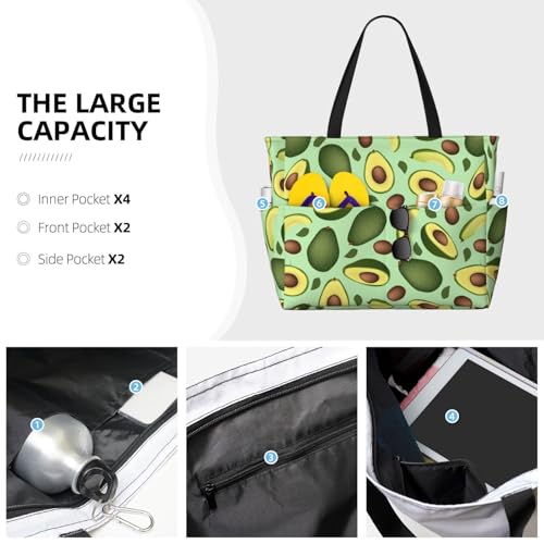 Avocado With Seeds Print Large Beach Tote Bag for Women Extra Large Capacity Sandproof Waterproof Pool Bag Suitable for Swimming Pool Gym Groceries Travel3