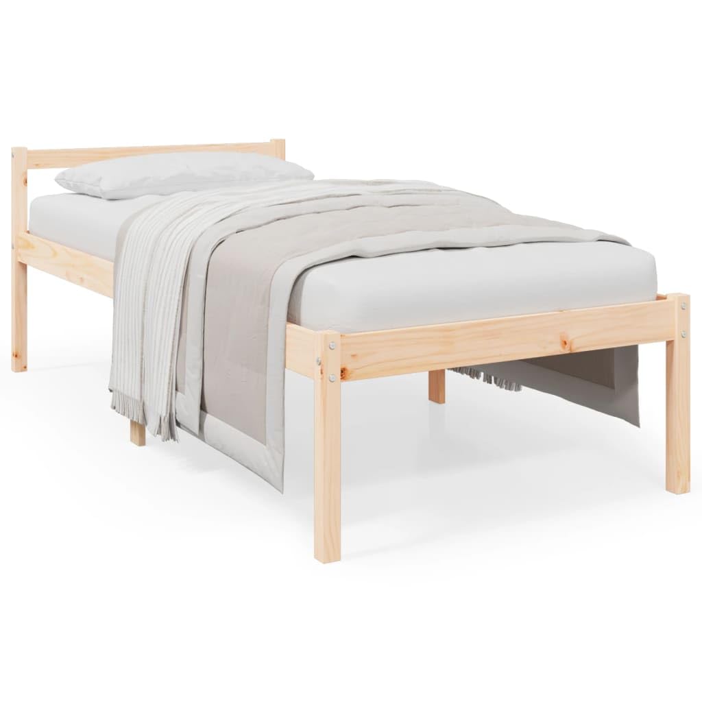 Massivholz Kiefer Seniorengerecht 45cm Sitzhöhe Stauraum Braun 75x190 cm | Seniorenbett 75x190 cm Massivholz Kiefer Bettgestell mit Kopfteil Hohes Bett 45cm Sitzhöhe Stauraum unter dem Bett Stabil