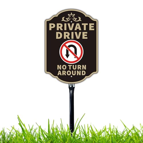 Felexdo Large Private Drive No Turn Around Sign 14x10 Private Road Reflective Warning Signs with 36Strong Steel Stake Rust Free Heavy Duty Aluminum Easy Installation for Outdoor Use