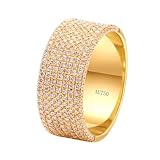 Gualiy Anillo de boda para hombre, oro amarillo de 14/18 quilates, micropavé de 1,7 quilates, moissanita de 1,7 quilates, diamante creado, anillo de compromiso de matrimonio de media eternidad, Oro