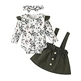 Infant Baby Girls Cute Skirt Set, Long Sleeve Leaves/Animal Print Romper Suspender Skirt Bow Headban