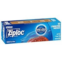 Ziploc Freezer Bags Medium, Resealable & Reusable Food Storage, Double Zipper, Microwave Safe and BPA Free, 19-Pack