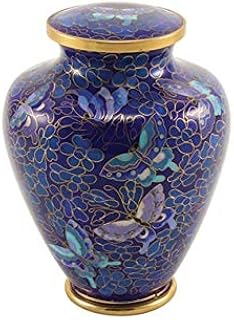Cloisonne Butterfly Bronze Extra Small Memorial Urn for Ashes - Extra Small - Holds Up to 40 Cubic Inches of Ashes - Blue and Golden Bronze Extra Small Cremation Urns - Engraving Sold Separately