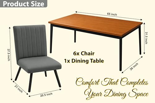 Image of Rosebell 6 Seater Dining Table Set with Cushioned Chairs | Modern Dining Table for Home, Dining Room & Kitchen | Black Metal Legs | Grey