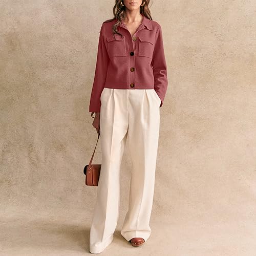 Senllen Women Cropped Cardigan Sweaters 2025 Casual Trendy Collared Button Down Open Front Long Sleeve Knit Shackets Jackets2