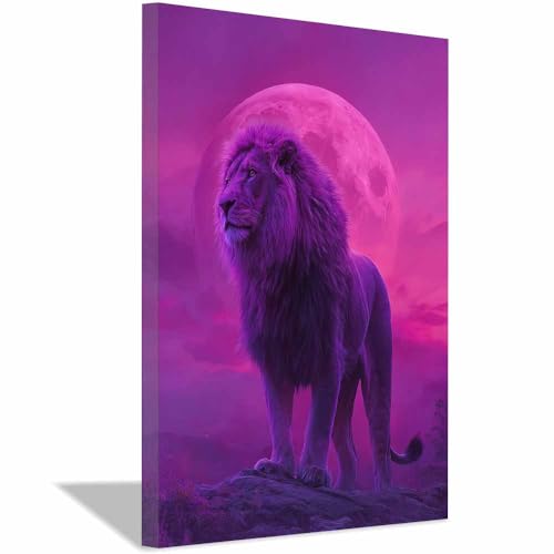 Tableau Animaux Lions de lune violette, une peinture sur toile inspirante pour votre décoration