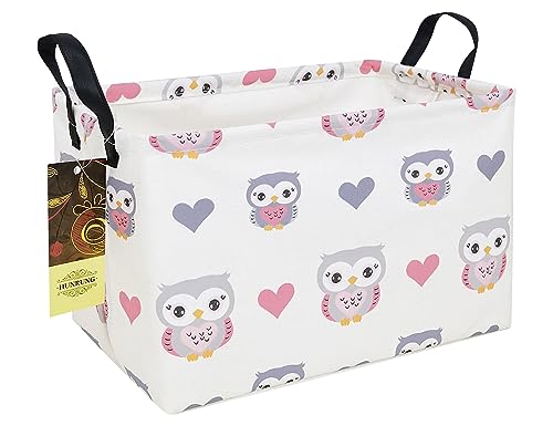 Image of HUNRUNG Rectangle Canvas Storage Basket Foldable Waterproof Toy Organizer Bin with Handles Fabric Collapsible Storage Bins for Shelves Kids Room Playroom Nursery Clothes and Pet Supplies(Rec-Love Owl)