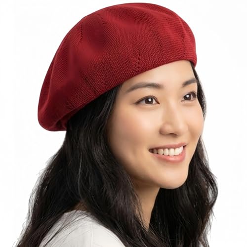 [RUNQIU] 帽子 レディース 夏までかぶれるベレー帽 春夏 秋 通気性 アーティストニットベレー帽 (JP, 数字サイズ, 56.0 cm, 58.0 cm, バーガンディ)（Amazon）