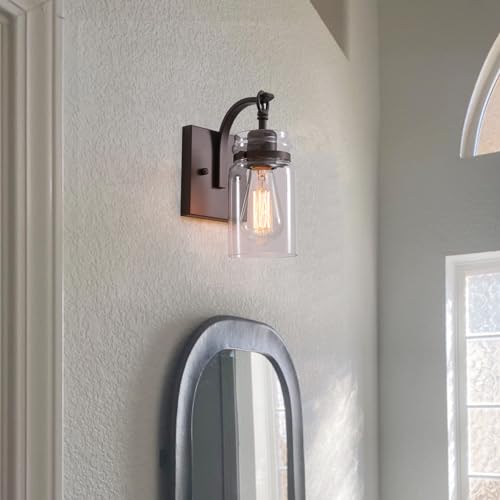 winsmart Wall Sconces Set of Two, Oil Rubbed Bronze Sconces Wall Lighting Fixtures with Clear Glass Indoor Farmhouse Bathroom Wall Sconce for Bathroom Hallway Stairwell by winsmart - Used condition - Image 6