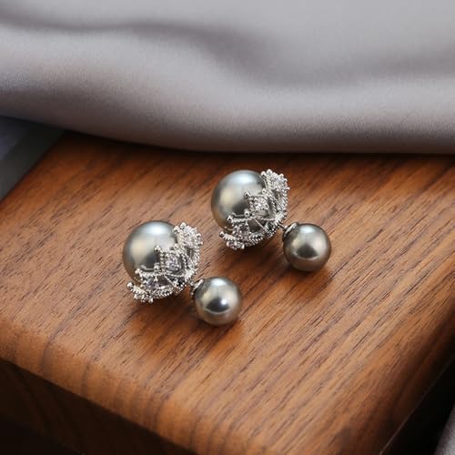 14K Gold Rhinestone Big Pearl Front Back Stud Earrings for Women,Dainty Double Side Geometry Beads Earrings,Grace Wedding Anniversary Jewelry Gifts4