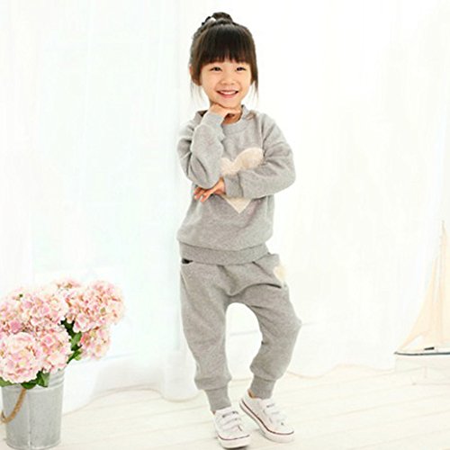 Conjunto de roupa de treino com manga comprida + conjunto de calças de coração para meninas, roupas