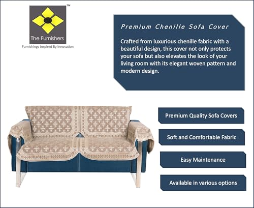 Image of Premium Chenille Woven Anti-Slip 2 Seater Sofa Cover with Arm Rest | L-Shape Sofa Seat Protector for Living Room | Durable & Stylish Slipcover - Copper Brown - Floral