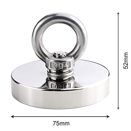 Image of DIYMAG Fishing Magnets with Countersunk Hole 2.95 inch 650LBS Pulling Force | 2 Pack Strong Lifting Magnet Neodymium Rare Earth Eyebolt for Retrieving in River and Magneticc