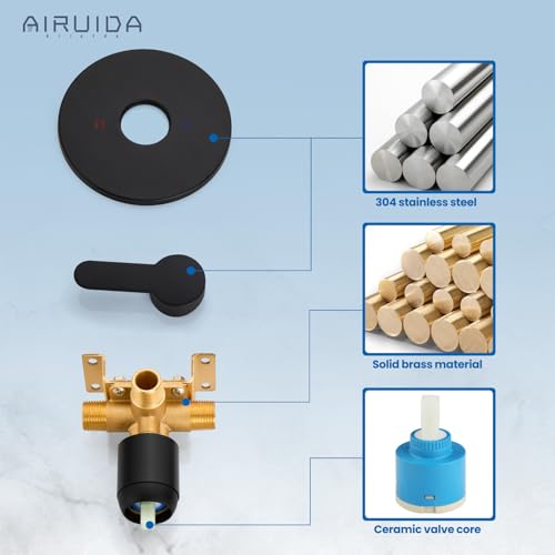 Airuida Round Single-Function Shower Handle Valve Trim Kit Shower Valves Wall Mount Brass Faucet Shower Rough-in Valve Bathroom Trim Kit Single Handle Tub Shower Valve Male Thread Matte Black - Thumbnail 7