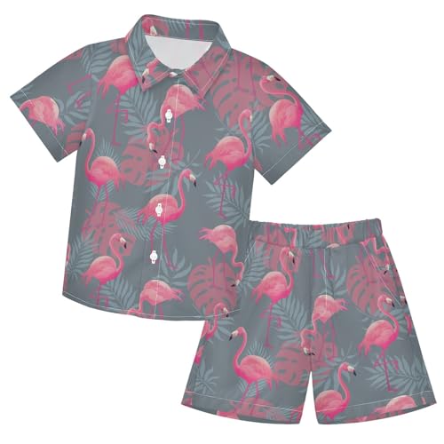 Image of Sunflower Floral Yellow Black Short Sleeve Hawaiian Button Down Shirts and Short Sets for Boys Toddler Summer Outfits